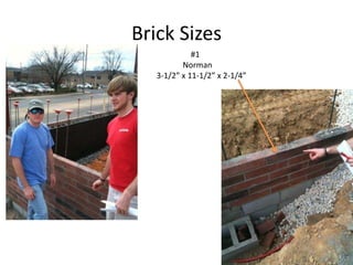 Brick Sizes                 #1             Norman3-1/2” x 11-1/2” x 2-1/4”
