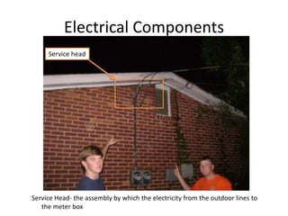 Electrical ComponentsService headService Head- the assembly by which the electricity from the outdoor lines to            the meter box