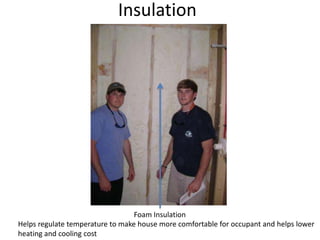 InsulationFoam InsulationHelps regulate temperature to make house more comfortable for occupant and helps lower heating and cooling cost