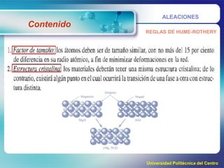 ALEACIONES

Contenido
REGLAS DE HUME-ROTHERY

Universidad Politécnica del Centro

 