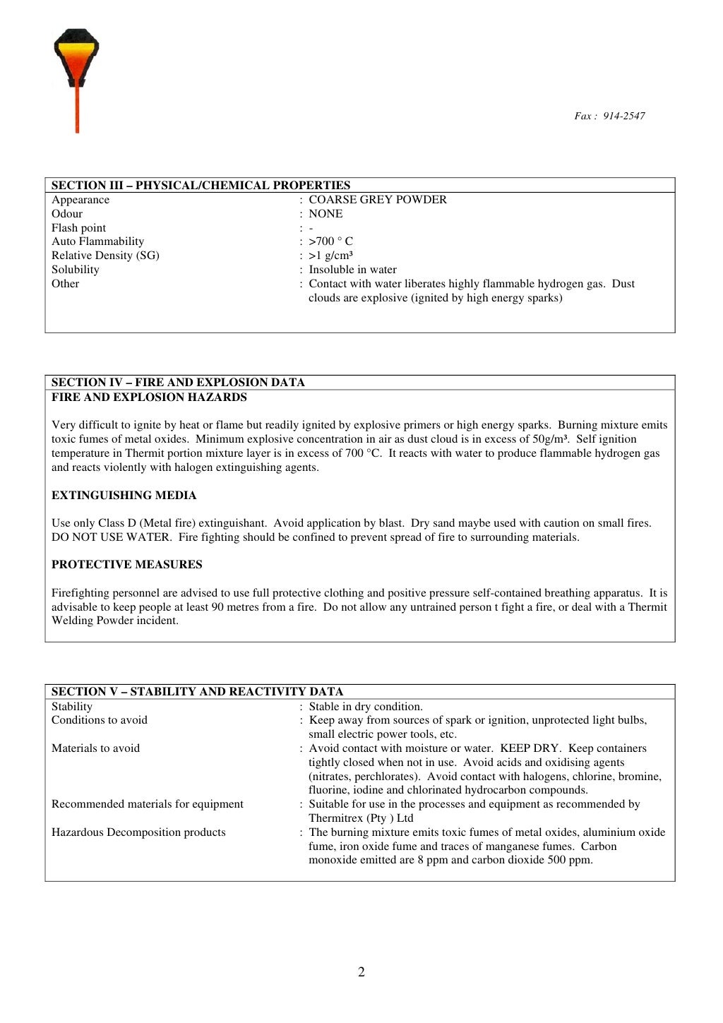 Material Safety Data Sheet Al. Powder