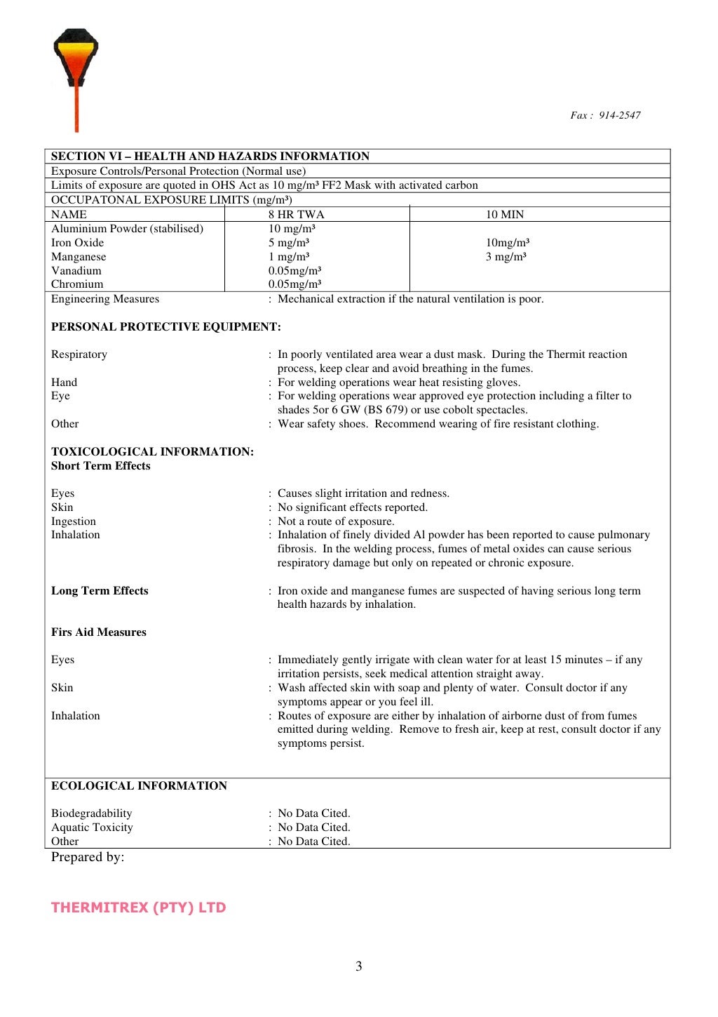 Material Safety Data Sheet Al. Powder
