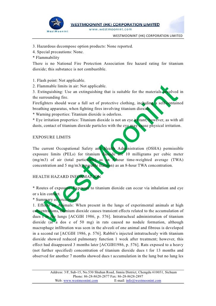 Material safety data sheet for titanium dioxide