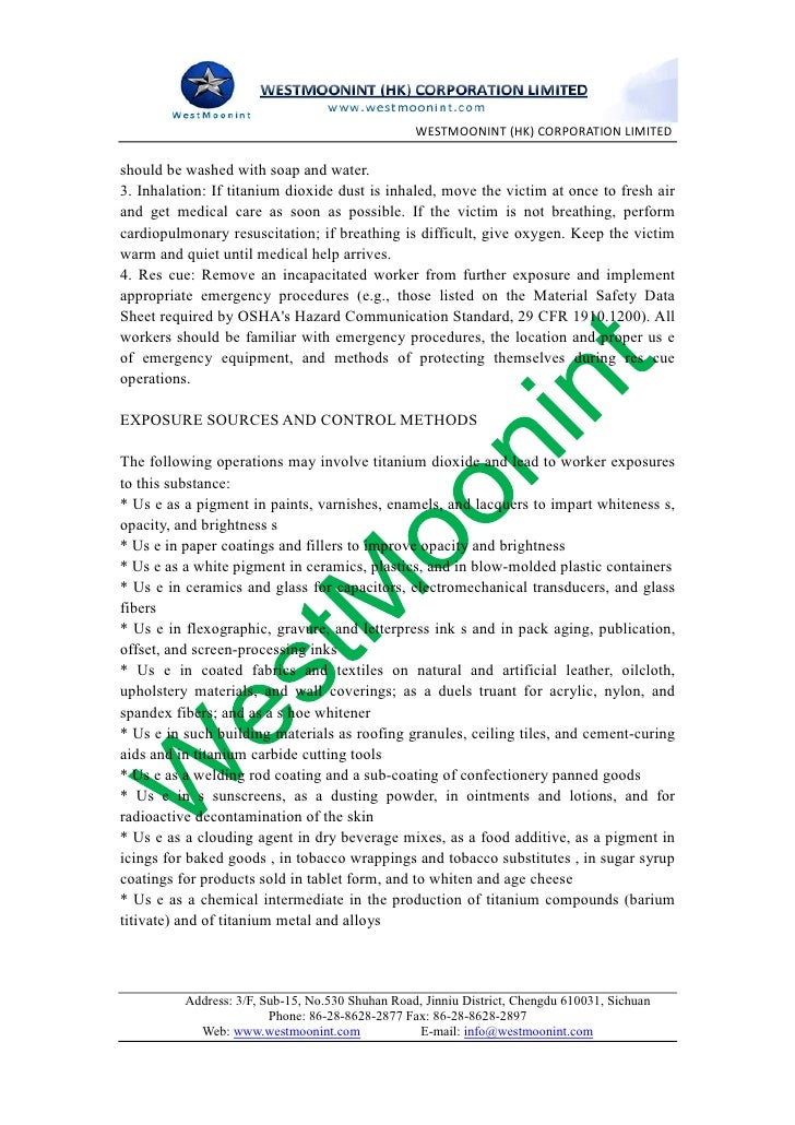 Material safety data sheet for titanium dioxide