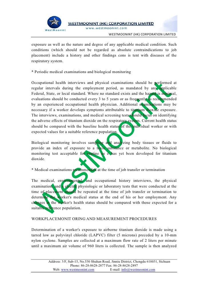 Material safety data sheet for titanium dioxide