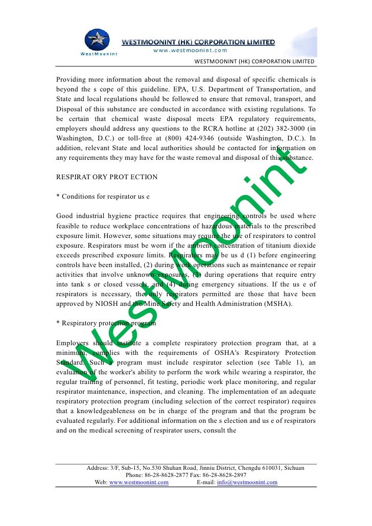 Material safety data sheet for titanium dioxide