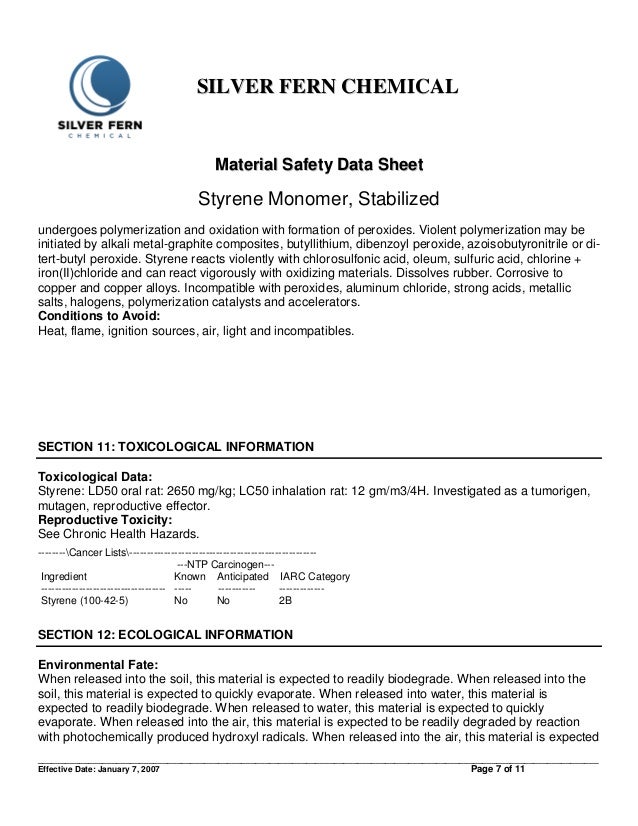 Material safety data sheet of styrene monomer
