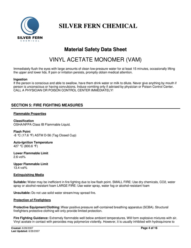 Material safety data sheet of vinyl acetate monomer