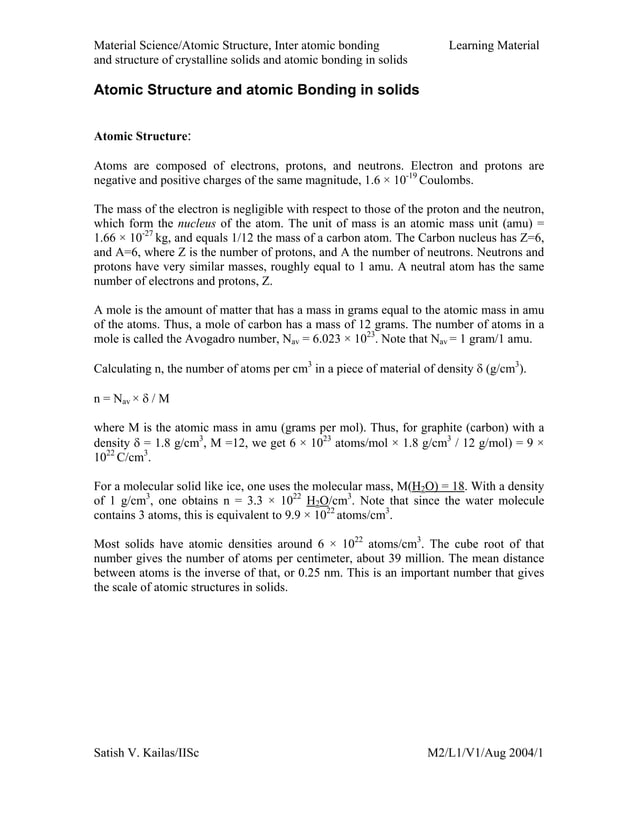 Material science notes | PDF | Chemistry | Science