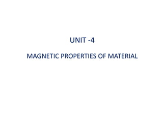 UNIT -4
MAGNETIC PROPERTIES OF MATERIAL
 