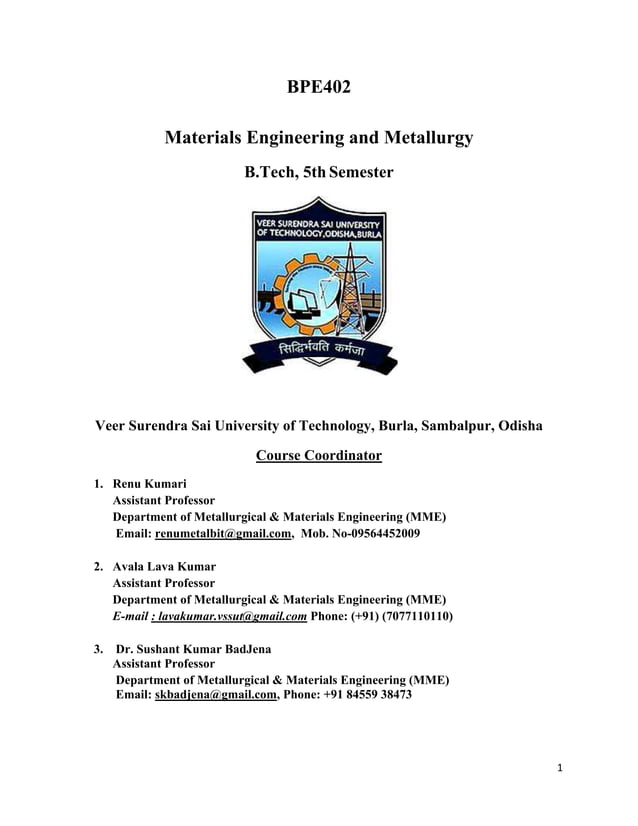 Materials Engineering and Metallurgy Lecture Notes PDF