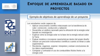 Ejemplo de objetivos de aprendizaje de un proyecto
ENFOQUE DE APRENDIZAJE BASADO EN
PROYECTOS
 