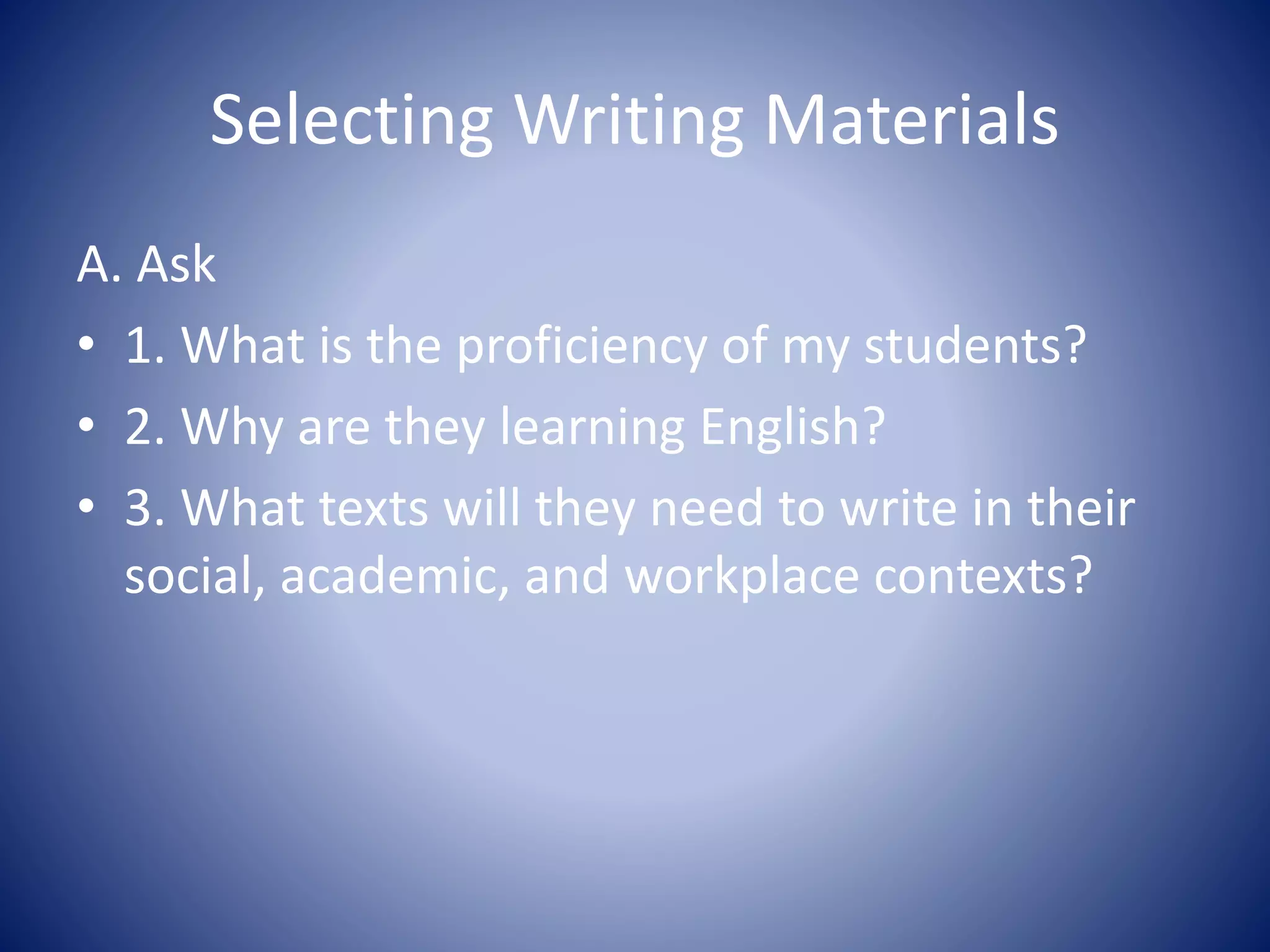 Materials for developing writing skills PPT