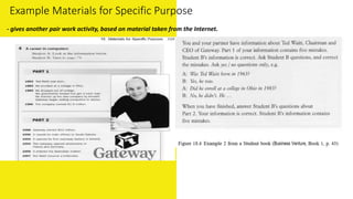 Example Materials for Specific Purpose
- gives another pair work activity, based on material taken from the Internet.
 