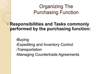 The Purchasing Function Materials management sessions 1 and 2 | PDF