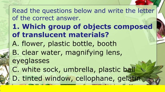 Materials that block absorb transmit light | PPTX