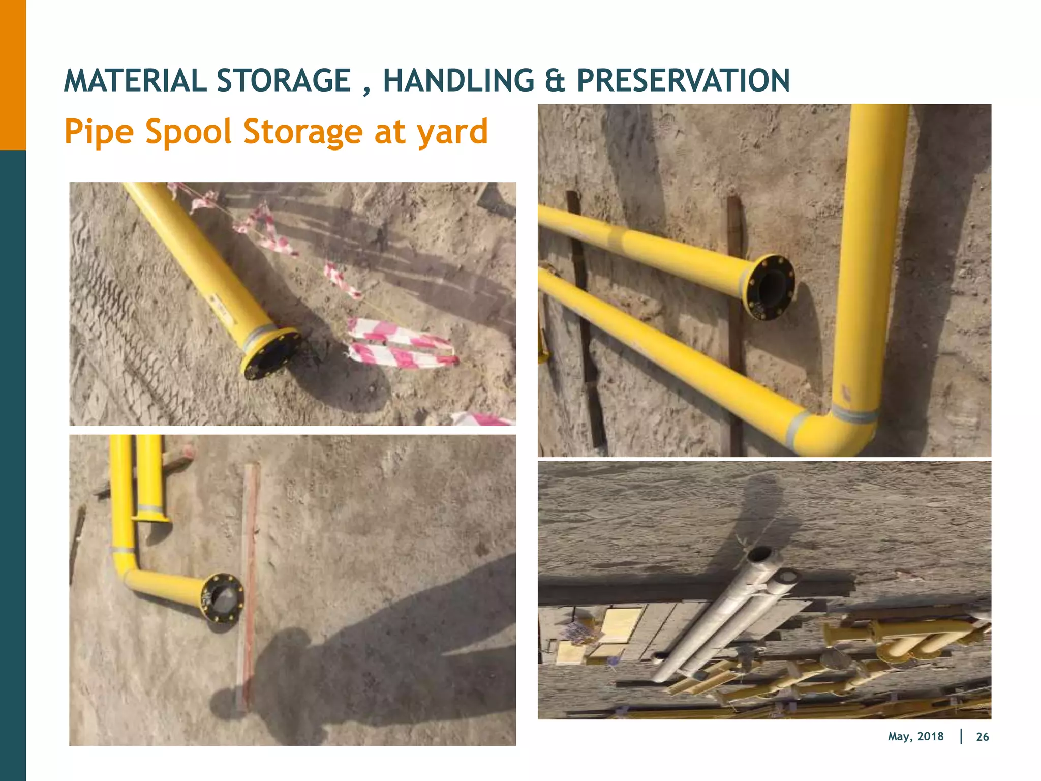26
May, 2018
MATERIAL STORAGE , HANDLING & PRESERVATION
Pipe Spool Storage at yard
 