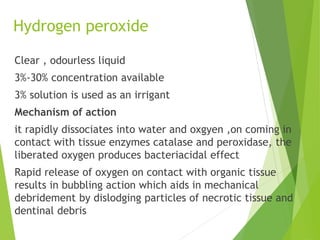 H2o2 Irrigant Materials used in endodontics and tooth isolation | PPTX