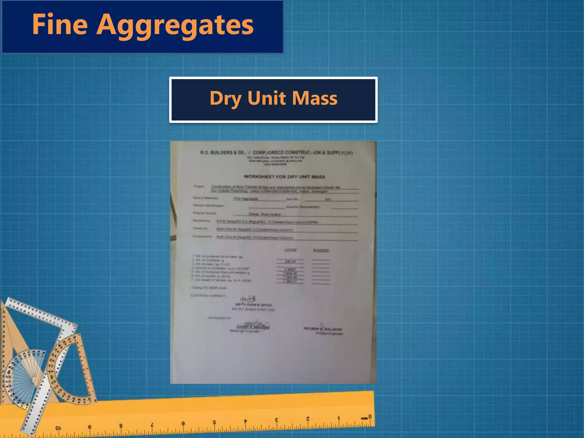 Fine Aggregates
Dry Unit Mass
 