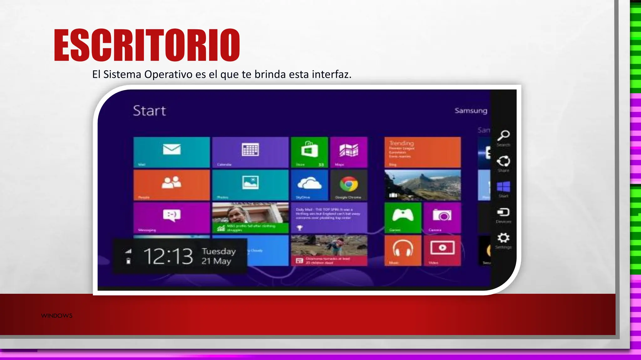 ESCRITORIO
WINDOWS
El Sistema Operativo es el que te brinda esta interfaz.
 