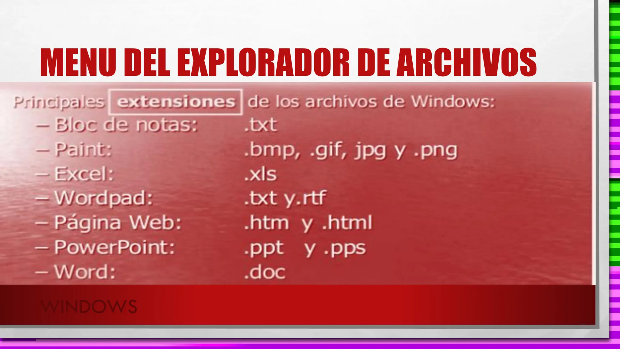 MENU DEL EXPLORADOR DE ARCHIVOS
WINDOWS
 