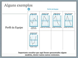 Alguns exemplos
Perfil da Equipe
Importante ressaltar que aqui foram apresentados alguns
modelos, dentre tantos outros existentes.
 