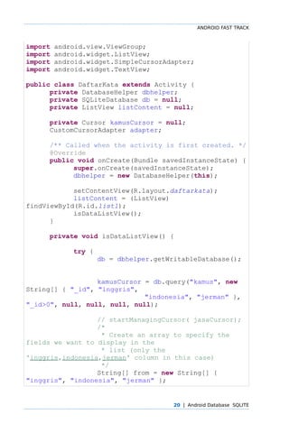 Android Fast Track - Database SQLite (Kamus Tiga Bahasa) | PDF