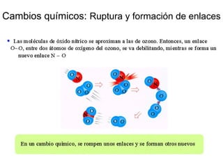 Cambios químicos: Ruptura y formación de enlaces
 