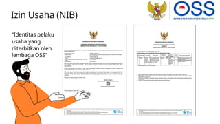 “Identitas pelaku
usaha yang
diterbitkan oleh
lembaga OSS”
Izin Usaha (NIB)
 