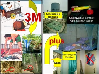 plus
3M
Larvasiding
Ikanisasi Obat Nyamuk Semprot
Obat Nyamuk Gosok
Pencahayaan
Ventilasi
Kasa
 