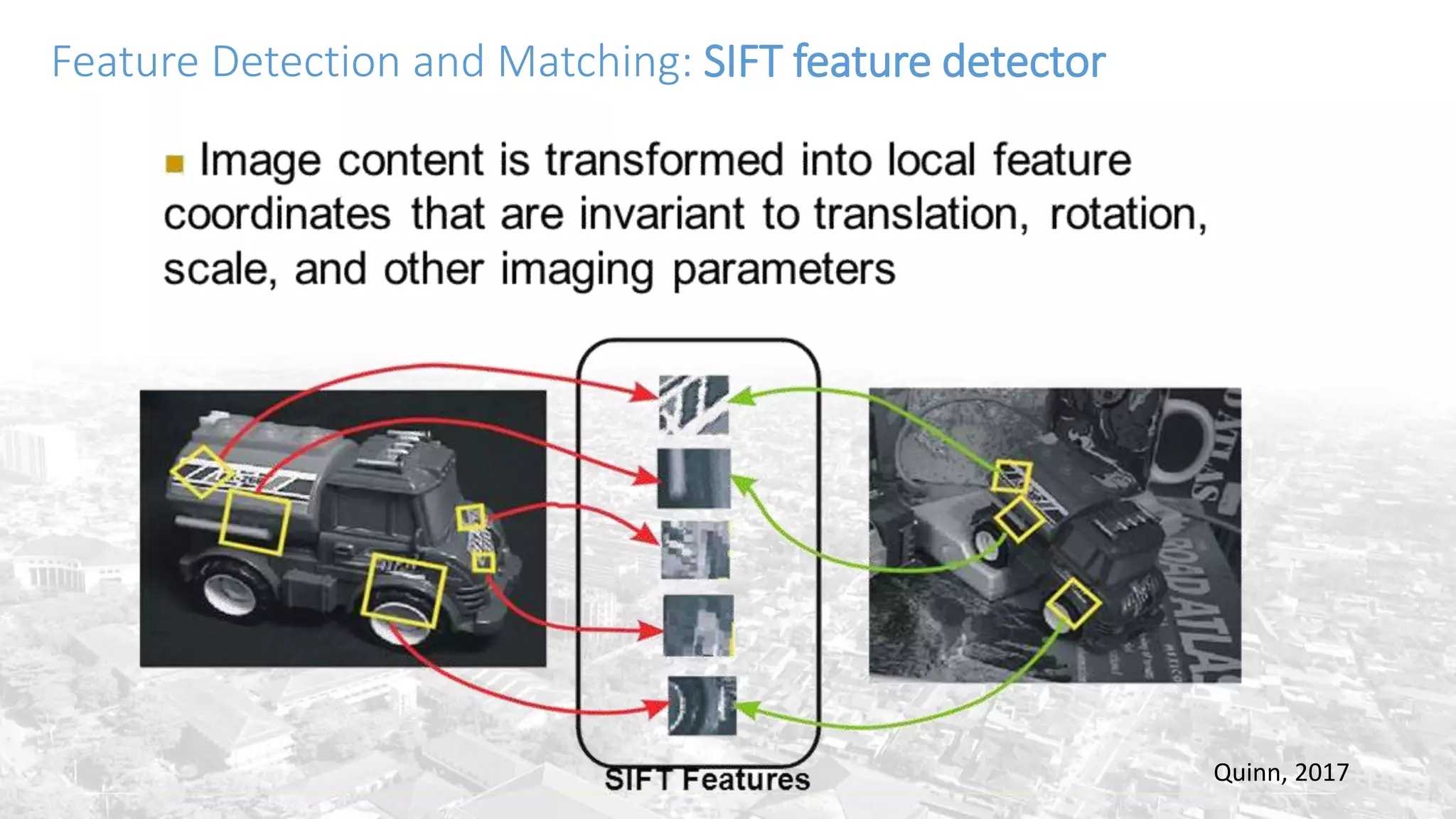 Feature Detection and Matching: SIFT feature detector
Quinn, 2017
 