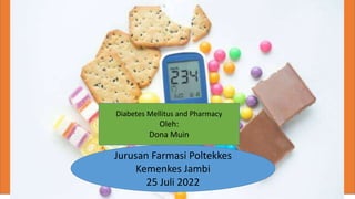 Jurusan Farmasi Poltekkes
Kemenkes Jambi
25 Juli 2022
Diabetes Mellitus and Pharmacy
Oleh:
Dona Muin
 