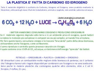 LA PLASTICA E’ FATTA DI CARBONIO ED IDROGENO
Tutto il materiale organico è costituito da Carbonio, Idrogeno ed Ossigeno, v...
