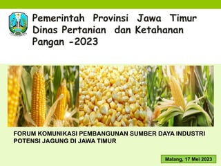 Pemerintah Provinsi Jawa Timur
Dinas Pertanian dan Ketahanan
Pangan -2023
FORUM KOMUNIKASI PEMBANGUNAN SUMBER DAYA INDUSTRI
POTENSI JAGUNG DI JAWA TIMUR
Malang, 17 Mei 2023
 