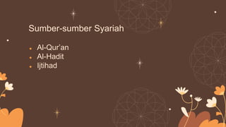 Sumber-sumber Syariah
● Al-Qur’an
● Al-Hadit
● Ijtihad
 