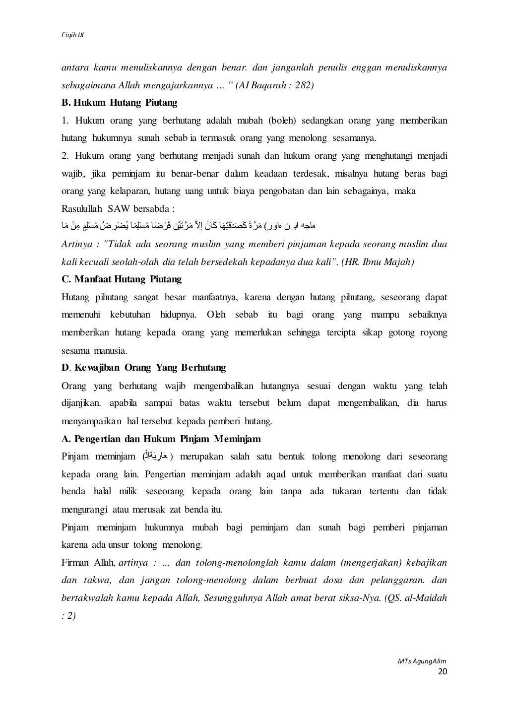 Materi fiqih kelas ix semester 1