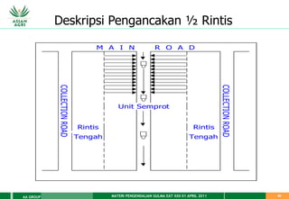 MATERI PENGENDALIAN GULMA EAT XXII 01 APRIL 2011
AA GROUP 60
Deskripsi Pengancakan ½ Rintis
Unit Semprot
Tengah
M A I N R O A D
Rintis
COLLECTION
ROAD
COLLECTION
ROAD
Rintis
Tengah
 