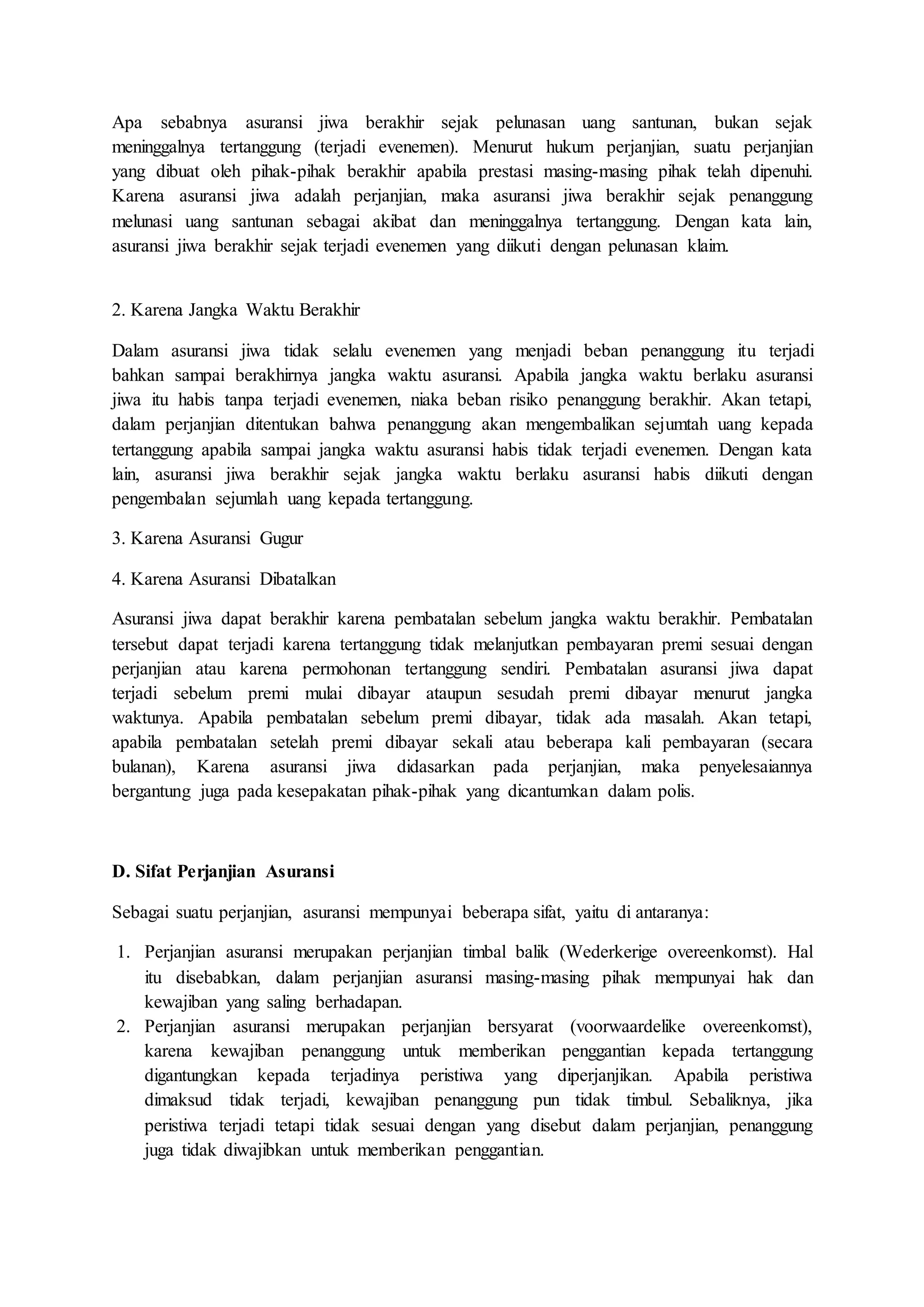Tinjauan Umum Perjanjian, Polis dan Sifat Perjanjian Asuransi | DOCX