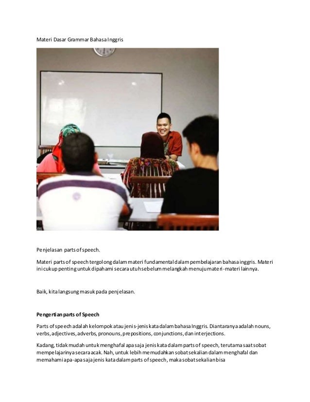 Pengertian part of speech dalam bahasa inggris