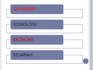 GEOGRAFI


SOSIOLOGI


EKONOMI


SEJARAH
 