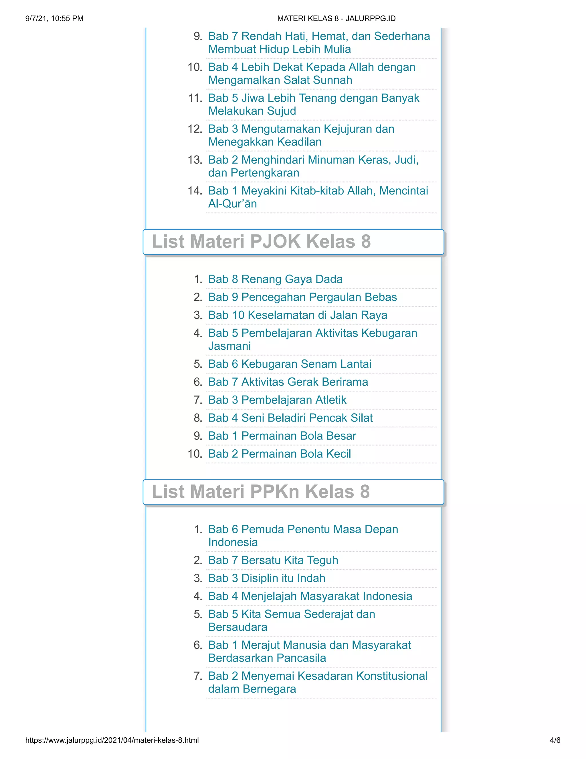 Daftar LInk Materi kelas 7 jalurppg.id - Buku Pelajaran Siswa Lengkap | PDF