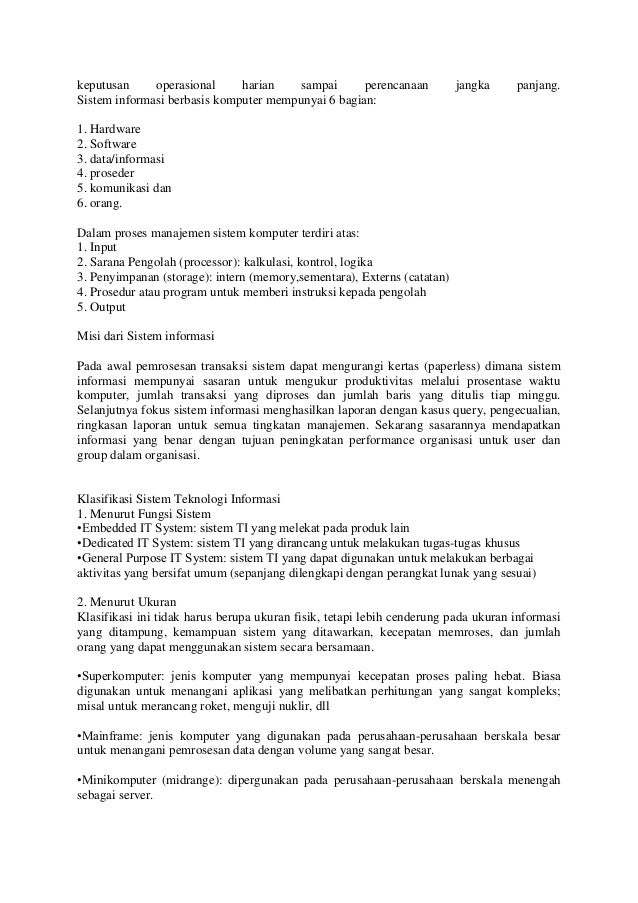 Materi Sistem Informasi Manajemen Definisi Klasifikasi Ciri dll