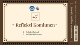 45’
Refleksi Komitmen
1. Refleksi Pribadi
2. Refleksi Kelompok
Sabtu,
11
Desember
2021
·
Sukabumi·
Pendidikan
Guru
Penggerak
Angkatan
3
 