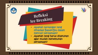 • Apakah tantangan yang
dihadapi Bapak/Ibu dalam
mencari persamaan?
• Apakah yang harus dilakukan
agar mudah menemukan
persamaan?
 