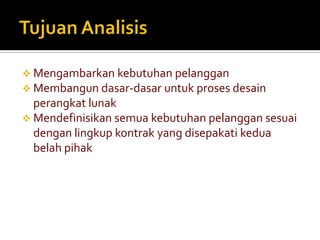 TujuanAnalisisMengambarkan kebutuhan pelanggan