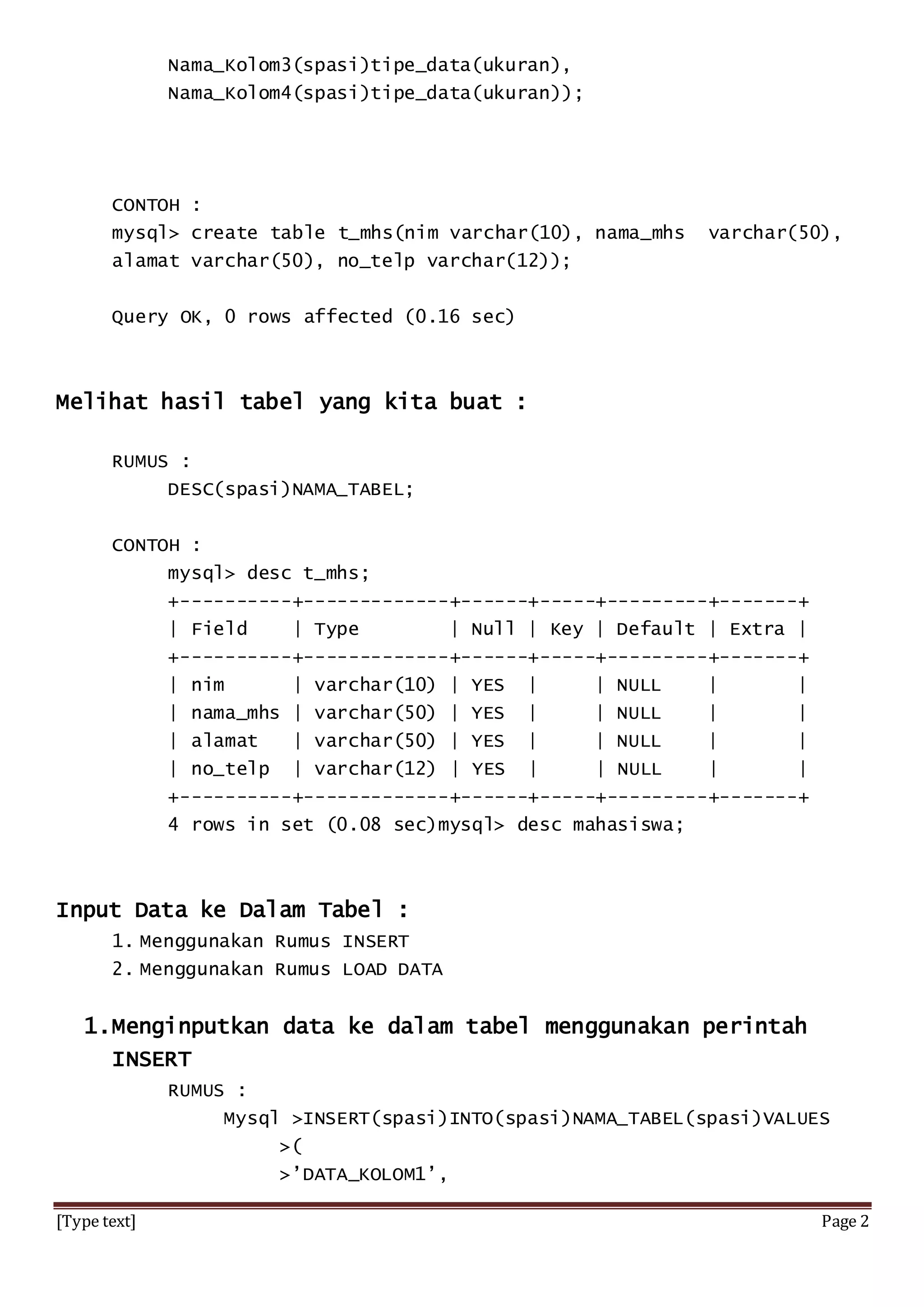 Materi my sql part 1 | DOCX