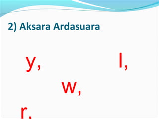 2) Aksara Ardasuara
y, l,
w,
r,
 