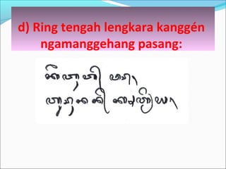 d) Ring tengah lengkara kanggén
ngamanggehang pasang:
 