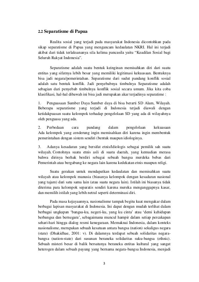 Sikap Separatisme Sebagai Dampak Gagalnya Implementasi Sila Ke 5 Panc