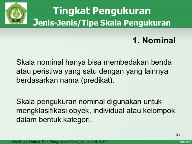 Klasifikasi Data Dan Tipe Skala Pengukuran Data